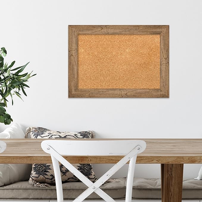 Amanti Art Natural Cork Board for Wall, 16x22 Vision Board with Brown Wood Frame, Small Corkboard Office Decor for Home Organization, Country Rustic Corkboard Pinboard to Display Items for Home
