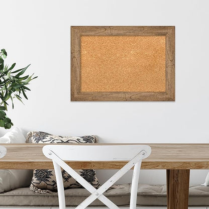 Amanti Art Natural Cork Board for Wall, 16x22 Vision Board with Brown Wood Frame, Small Corkboard Office Decor for Home Organization, Country Rustic Corkboard Pinboard to Display Items for Home