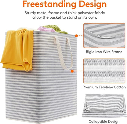 Lifewit 2 Pack Laundry Hamper Large Collapsible Laundry Baskets, Freestanding Waterproof Clothes Hamper with Easy Carry Handles in Laundry Room Bedroom Bathroom College Dorm, Grey, 2 x 100L
