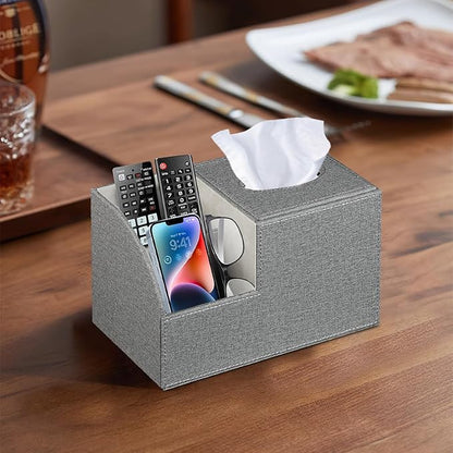 Square Multi-Functional Tissue Box Cover with Storage and Remote Control Holder - Cube Tissue Box Organizer for Bathroom, Nightstand, End Table