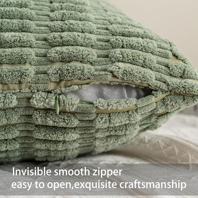 Aegero Pack of 2 Corduroy Decorative Throw Pillow Covers 12x24 Inch Soft Striped Pillow Covers Modern Farmhouse Home Decor for Sofa Living Room Couch Bed（Blackish Green）