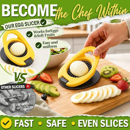 NOVANO Egg Slicer, Stainless Steel Wire Egg Cutter | For Hard Boiled Eggs, Egg Salad Maker, For Avocado, Strawberry, Kiwi Fruit, Kitchen Gadget