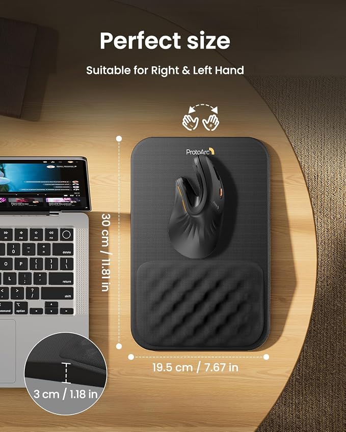 ProtoArc Ergonomic Mouse Pad with Wrist Rest, MP50 Mousepad with Massage Design, Soft Memory Foam and Non-Slip PU Base for Pain Relief, Desk, Home, Office, 12x8 Inches, Black (Mouse Not Included)