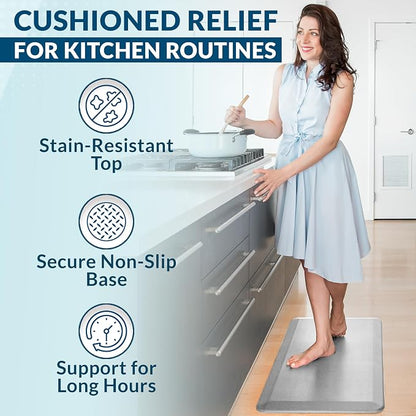 ComfiLife Anti Fatigue Floor Mat – 3/4 Inch Thick Kitchen Mats for Floor, Standing Desk Mat, Kitchen Rug – Comfort at Home, Office – Durable – Stain Resistant – Non-Slip Bottom (20" x 32", Silver)
