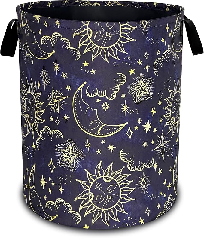 Celestial Sun Stars Moon Laundry Basket Oxford Cloth Funny Laundry Hamper With Handle Foldable Portable Clothes Storage Basket 18.9 X 16.5 In Storage Bag For Laundry Room/Bathroom/Bedroom/Dormitories
