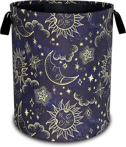 Celestial Sun Stars Moon Laundry Basket Oxford Cloth Funny Laundry Hamper With Handle Foldable Portable Clothes Storage Basket 18.9 X 16.5 In Storage Bag For Laundry Room/Bathroom/Bedroom/Dormitories