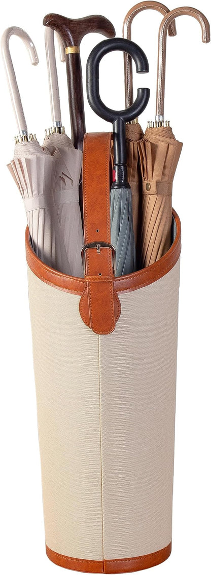 Artificial Leather Tall Umbrella Holer Rack Entryway Indoor for Business,Office,Decorative Umbrella Stand Bucket Entryway (Ivory Color)