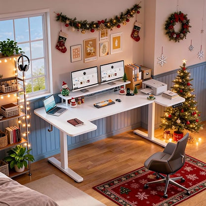 EnHomee 71 Inch Standing Desk Adjustable Electric with Monitor Stand, Computer Desk with Power Strip, Memory Height Home Office Desk for Home and Study Room, White