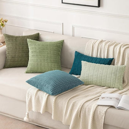 MIULEE Pack of 2 Corduroy Decorative Throw Pillow Covers 16x16 Inch Soft Boho Striped Pillow Covers Modern Farmhouse Home Decor for Summer Coastal Sofa Living Room Couch Bed Coastal Blue