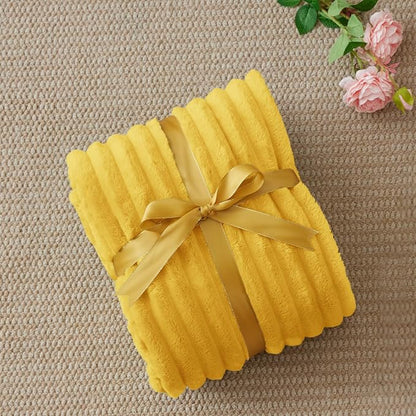 BEDELITE Fleece Throw Blanket for Couch - 300GSM Soft & Warm Fluffy Yellow Blanket, Decorative and Giftable Striped Blankets for Women, Men, 50"x60"