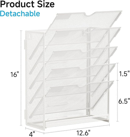 Lavatino 6-Tier Hanging File Organizer, Wall Mount File Holder for Mails Folders Papers Magazine Organization, Vertical Document Organizer for Office Home - (White)