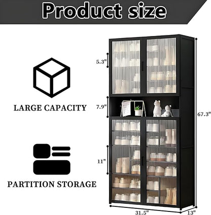 Tall Shoe Cabinet, 11 Tier Bamboo Shoe Rack with Doors, 40-45 Pairs Large Capacity Shoe Storage Cabinet Organizer, Narrow Shoe Shelf for Entryway, Hallway, Living Room