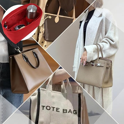 Purse Organizer Insert, Satin Tote Bag Organizer with 8 Sizes, Handbag Dividers for Inside Purse, Compatible with Longchamp, Neverful, 25C Hobo and More Bags(Mini,Ruby)