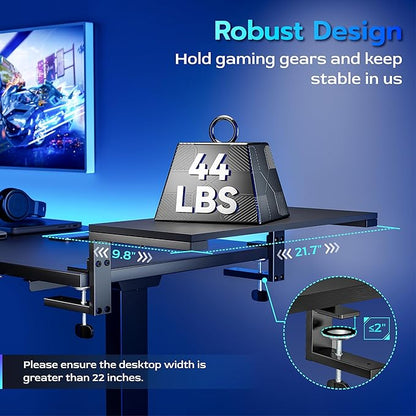 ARES WING 22 inches Desk Extender Shelf, 22"x 9.8" Versatile Clamp on Desk Shelf, Heavy Duty Desktop Organizer for Gaming and Office Accessories, Black
