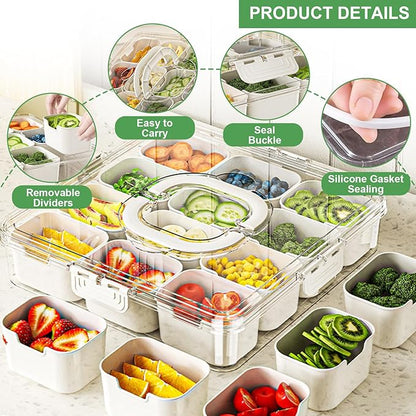 shopwithgreen Divided Serving Tray with Lid and Handle, Portable Snack Box, 12 Compartments Veggie Fruit Tray, Charcuterie Platter Snackle Box Container for Party, Snacks, Picnic, LARGER SIZE