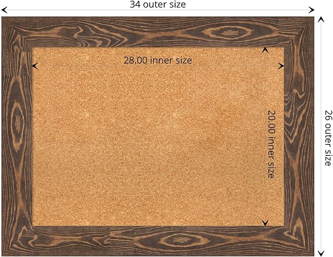 Amanti Art Natural Cork Board for Wall, 26x34 Vision Board with Brown Wood Frame, Medium Corkboard Office Decor for Home Organization, Rustic Farmhouse Corkboard Pinboard to display items for home
