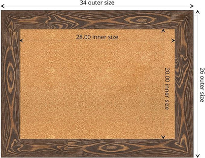 Amanti Art Natural Cork Board for Wall, 26x34 Vision Board with Brown Wood Frame, Medium Corkboard Office Decor for Home Organization, Rustic Farmhouse Corkboard Pinboard to display items for home