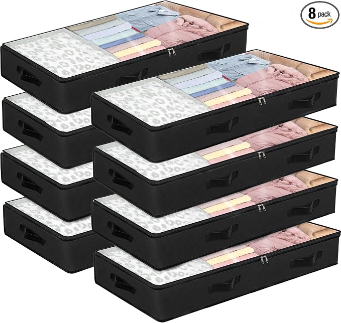 BiCINE 90L Under Bed Storage Containers, 8 Pack Foldable Closet Organizers and Storage Bins with Lid Clothes Underbed Storage Bags for Wrapping Paper, Blanket, Comforter, Towels, Sweaters, Pillows