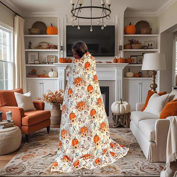 Fall Fleece Throw Blanket: Velvety Soft, Durable Plush Accent for Bed or Couch (Vintage Harvest, 50 x 70 inches)