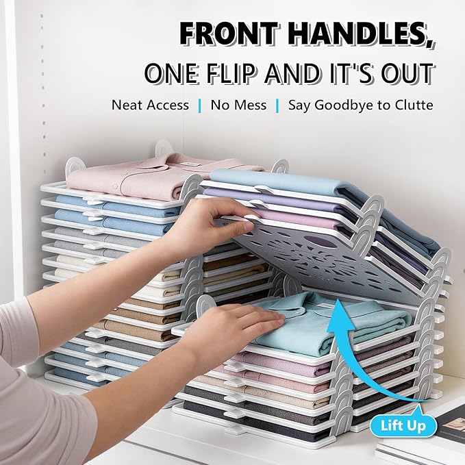 Accenter 10Pc Stackable Closet Organizer & Shirt Folder Board Bundle Tshirt Organizer for Closet Organizers and Storage Clothes Folding Board for Closet Storage Suitable for Lightweight Clothing Black