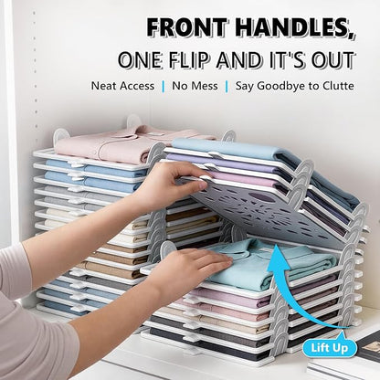 Accenter 10Pc Stackable Closet Organizer & Shirt Folder Board Bundle Tshirt Organizer for Closet Organizers and Storage Clothes Folding Board for Closet Storage Suitable for Lightweight Clothing Black