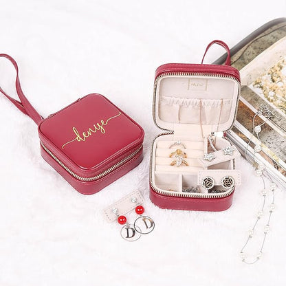 Angelina's Palace Personalized Jewelry Case with Name Engraved,Custom Leather Travel Jewelry Organizer Box for Rings,Earrings,Necklaces,Birthday Bridesmaid Gift For Women