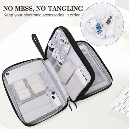 FYY Electronic Organizer, Extra Large Travel Cable Organizer Bag Pouch Portable Waterproof Double Layers All-in-One Storage Bag for iPad, Cable, Power Bank, Laptop Charger for Office, Black-Pattern