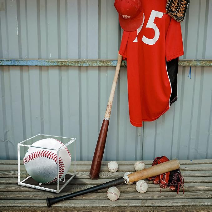 6 Pack Baseball Display Case UV Protected Acrylic Clear Baseball Holder Square Cube Ball Protector Memorabilia Autograph Display Box