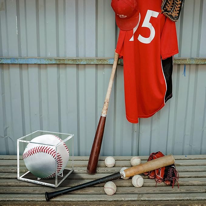 2 Pack Baseball Display Case UV Protected Acrylic Clear Baseball Holder Square Cube Ball Protector Memorabilia Autograph Display Box for Official Size Baseball