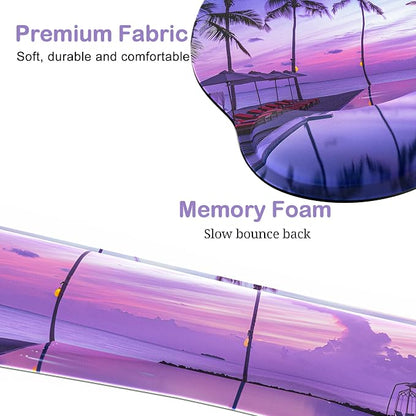 Ergonomic Mouse Pad with Wrist Rest and Keyboard Wrist Rest, Mousepad and Keyboard Pad, Non-Slip Rubber Base, Pain Relief, Mouse Pad Wrist Support for Gaming, Computer, Office, Home, Purple Beach