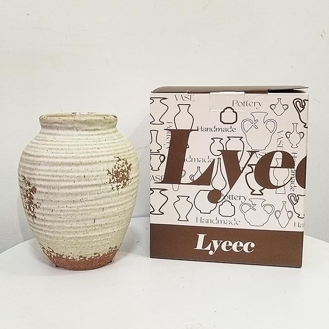 Ceramic Decorative Flower Vase 7.4 Inch Pottery Rustic Farmhouse Boho Terracotta Vase for Home Decor, Table, Living Room, Bathroom, Shelf, Mantel Decoration