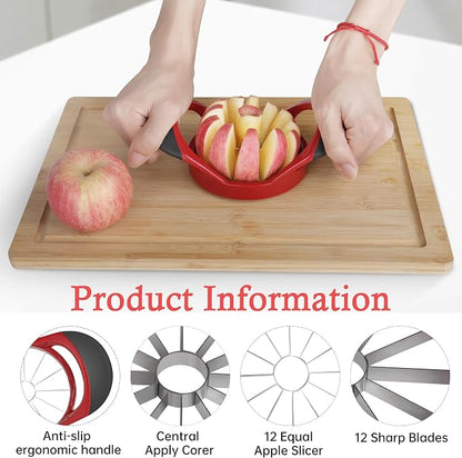 Apple Slicer,4.72 Inch Apple Corer and Slicer -Apple Cutter,Red | Stainless Steel Corer, 12 Sharp Blades,Anti-slip Handle,Hand wash/Dishwasher