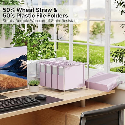 XINGIA Letter Size Hanging File Folders with Tabs,2'' Expansion,12 Pack Heavy Duty Wheat Straw Plastic Hanging Folder,Extra Capacity Filing Cabinet Folders,File Organizer for File Box(Morandi Purple)