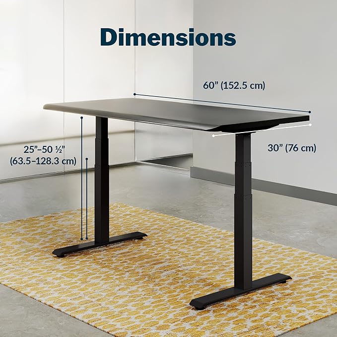 Vari ComfortEdge 60x30 Inch Adjustable Electric Standing Desk – Sit Stand VariDesk with Memory Presets, Sloped Edge, 200 LB Capacity + Tool-Free Assembly (Black Top/Black Legs)