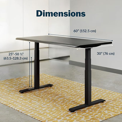 Vari ComfortEdge 60x30 Inch Adjustable Electric Standing Desk – Sit Stand VariDesk with Memory Presets, Sloped Edge, 200 LB Capacity + Tool-Free Assembly (Black Top/Black Legs)