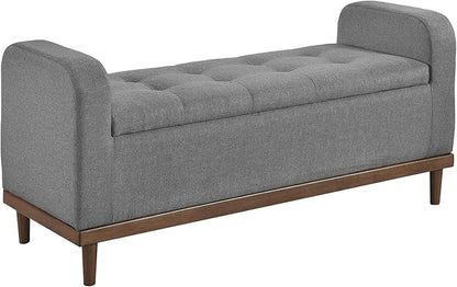 Lexicon Armed Fabric Storage Bench, Button-Tufted Storage Ottoman Bench, Lift-top Bench with Solid Wood Frame and Legs for Hallway, Bedroom End of Bed, Entryway, Living Room, Grey
