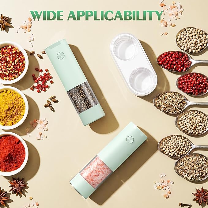 Electric Salt and Pepper Grinder Set Automatic Battery Pepper Mill Shakers Adjustable Coarseness Upgraded Larger Capacity with Led Home and Kitchen Appliances Birthday Gifts for Women Mom