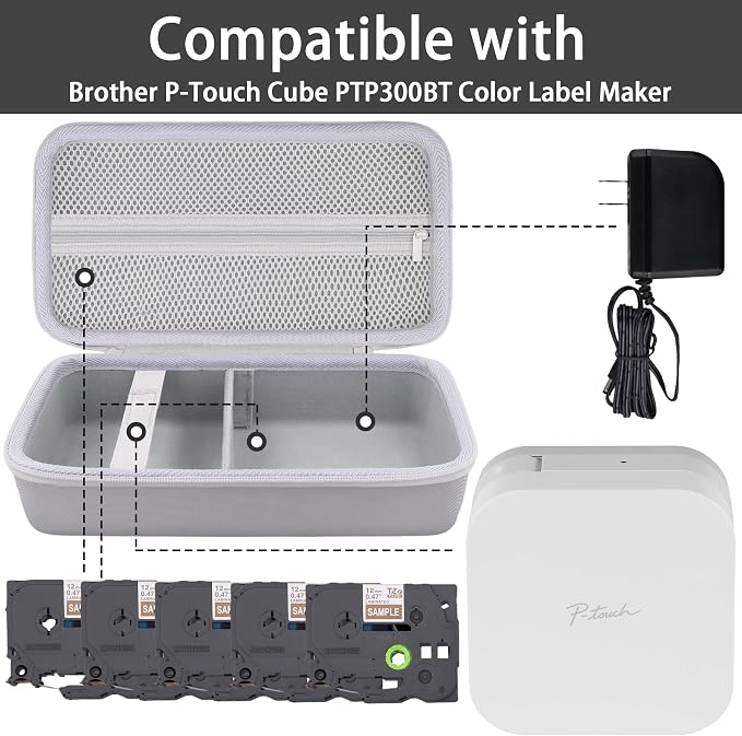 Label Printer Case Compatible with Brother P-Touch Cube Color PTP300BT Smartphone Label Maker(Gray Case)