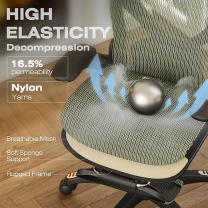 ELABEST X100 Ergonomic Mesh Office Chair with Footrest, Big and Tall Hone Desk Chair with 5D Flip-Up Arms, Adjustable 3D Lumbar Support,Gaming & Executive Computer Chairs
