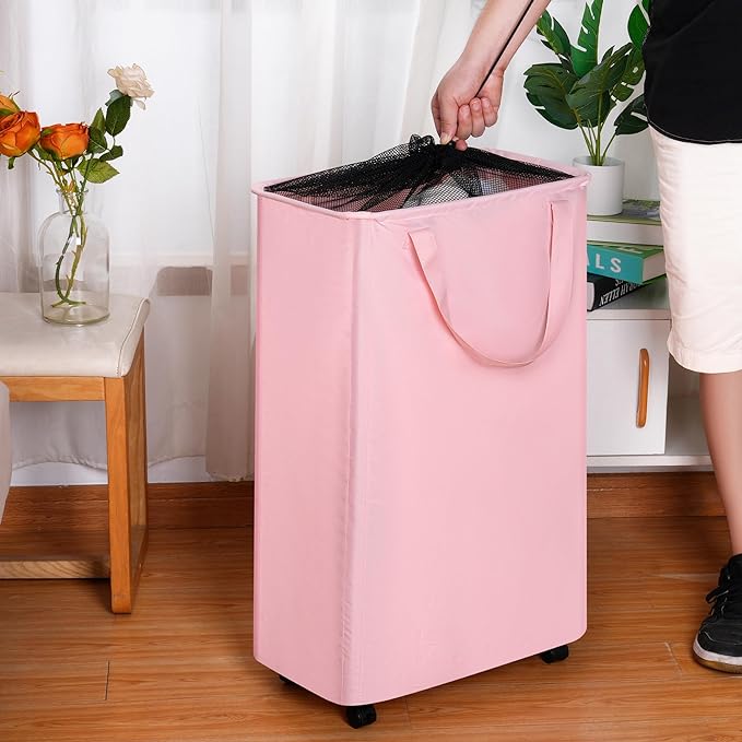 efluky Slim Laundry Hamper with Wheels, Rolling Laundry Basket for Clothes, Small Laundry Basket for Bedroom, Dorm and Laundry Room, 75L (19.8 Gallons) Black