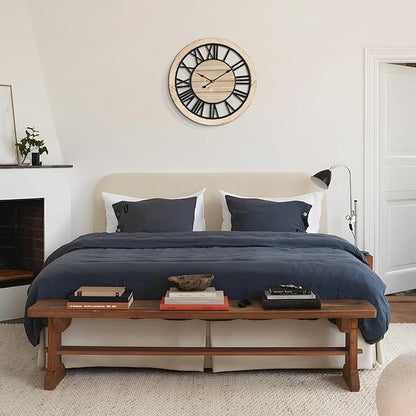 LEIKE 16 Inch Large Wall Clock - Rustic Wooden Silent Non-Ticking Wall Clock with Black Metal Frame, Vintage Farmhouse Decorative for Living Room, Bedroom, Kitchen - Roman Numerals, Modern Design