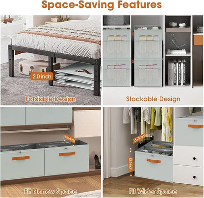 4 Pack Shoe Organizer for Closet,Foldable Shoe Storage Organizer with Adjustable Dividers, Shoe Storage Box with Clear Cover, Fits up to 32 Pairs, Gray