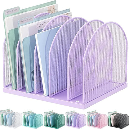 gianotter Desktop File Organizer, Desk Organizer with 5 Compartments, Paper Organizer for Desk, Workspace Organizers for Office Supplies (Purple, Upright Style)