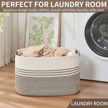 Large Woven Laundry Basket Hamper, 72L Cotton Rope Storage Bin for Blankets, Toys, Clothes, Decorative Nursery Hamper for Living Room, Baby Nursery, Bathroom, Bedroom, Kids Storage, Brown