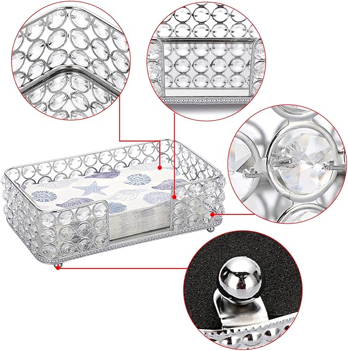 Sumnacon Stylish Bathroom Guest Towel Holder-Rectangle Crystal Napkin Holder for Guest Hand Towels Paper Napkins, Decorative Napkin Tray for Bathroom Vanity Toilet Tank Table Kitchen Countertop,Silver