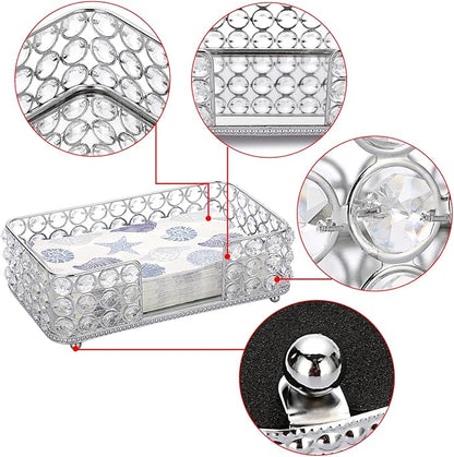 Sumnacon Stylish Bathroom Guest Towel Holder-Rectangle Crystal Napkin Holder for Guest Hand Towels Paper Napkins, Decorative Napkin Tray for Bathroom Vanity Toilet Tank Table Kitchen Countertop,Silver