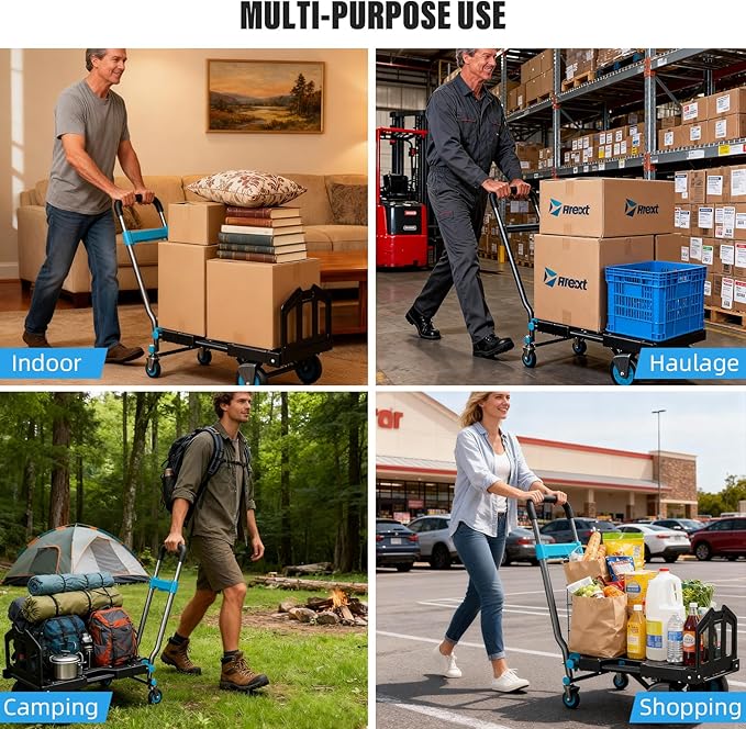 Folding Hand Truck, Collapsible Dolly Cart with Wheels, 330lbs Capacity Hand Dolly Heavy Duty with Retractable Handle, Ideal for Home, Auto, Office,Travel Use