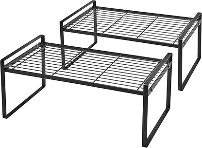 Shantton 2Pack Cabinet Shelf Organizer Storage Rack Space Saving for Kitchen Counter Pantry Bathroom Cupboard Under Sink Office Table Desk Steel Stackable Rust Resistant Heavy Duty Nonslip 16” Black