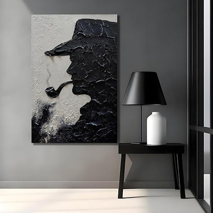 moshinart 24 x 36in Hand-Painted Oil Painting 3D Texture Black White Grey Modern Minimalist Black Abstract Wall Art, Home Office Wall Decoration Black White Grey Cowboy