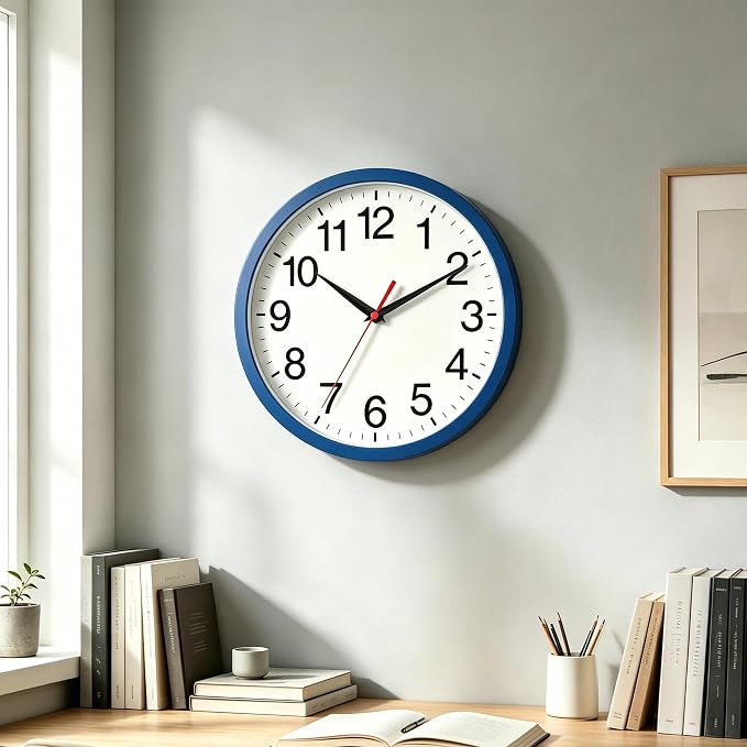Rohioue Wall Clock Modern 8 Inch Battery Operated Silent Non Ticking Small Analog Clock Decorative for Bedroom Kitchen Bathroom Office Home (Blue)